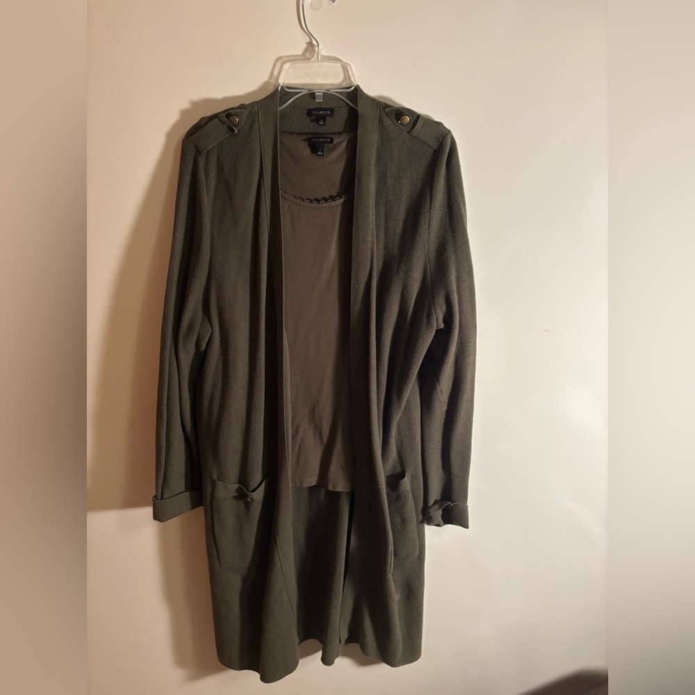 Talbot's Olive Green Open Front Cardigan and matching shell